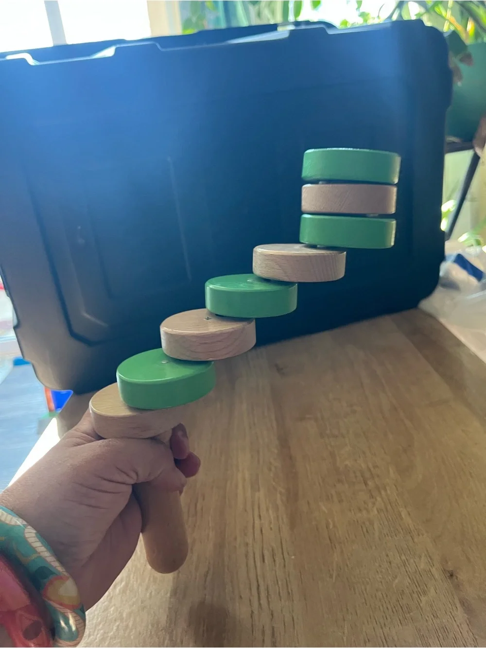 TrueBalance Wooden Stacker Toy in Green – Handheld Ring Trainer